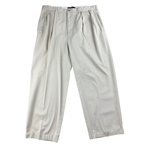 VTG Polo Ralph Lauren Andrew Pants Men 36/29 Cream Classic Chino Pleated Cotton